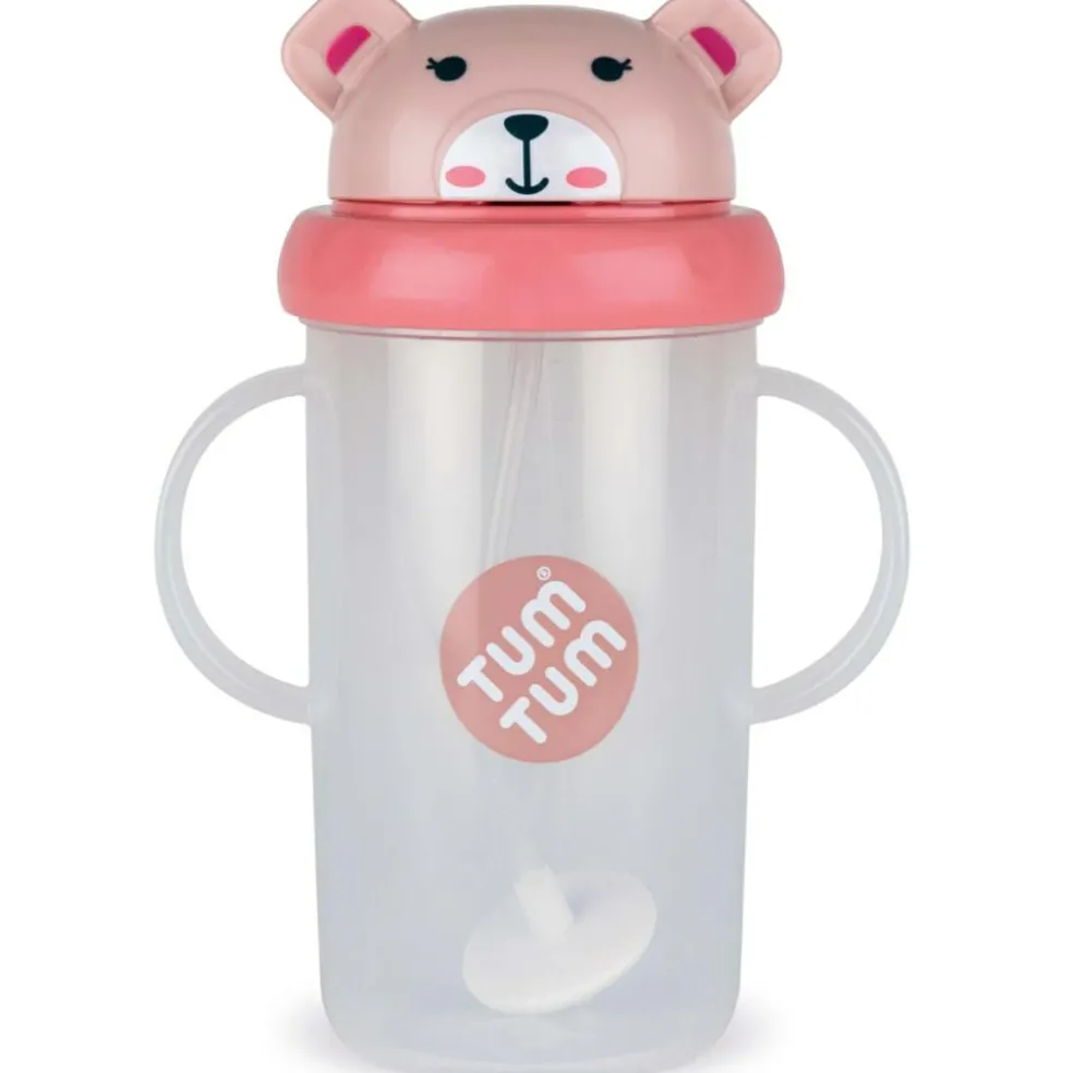 Tasse antifuite avec paille lestée Ours Rose (300 ml)