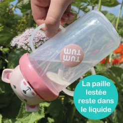 Tasse antifuite avec paille lestée Ours Rose (300 ml)