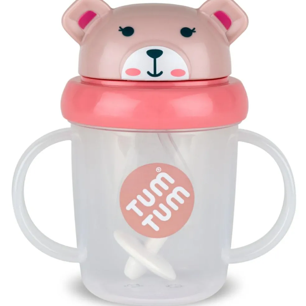 Tasse antifuite avec paille lestée Ourson Rose (200 ml)