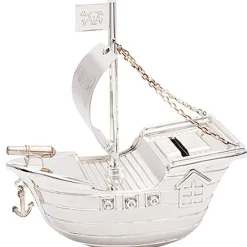 Tirelire Bateau de pirates personnalisable (métal argenté)
