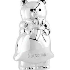Tirelire ours métal argenté (personnalisable)