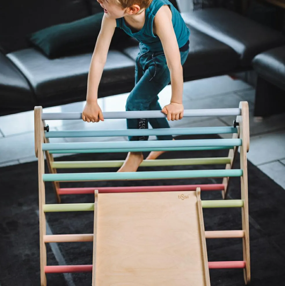 Toboggan et mur d'escalade 2 en 1 Pickler multicolore pastel