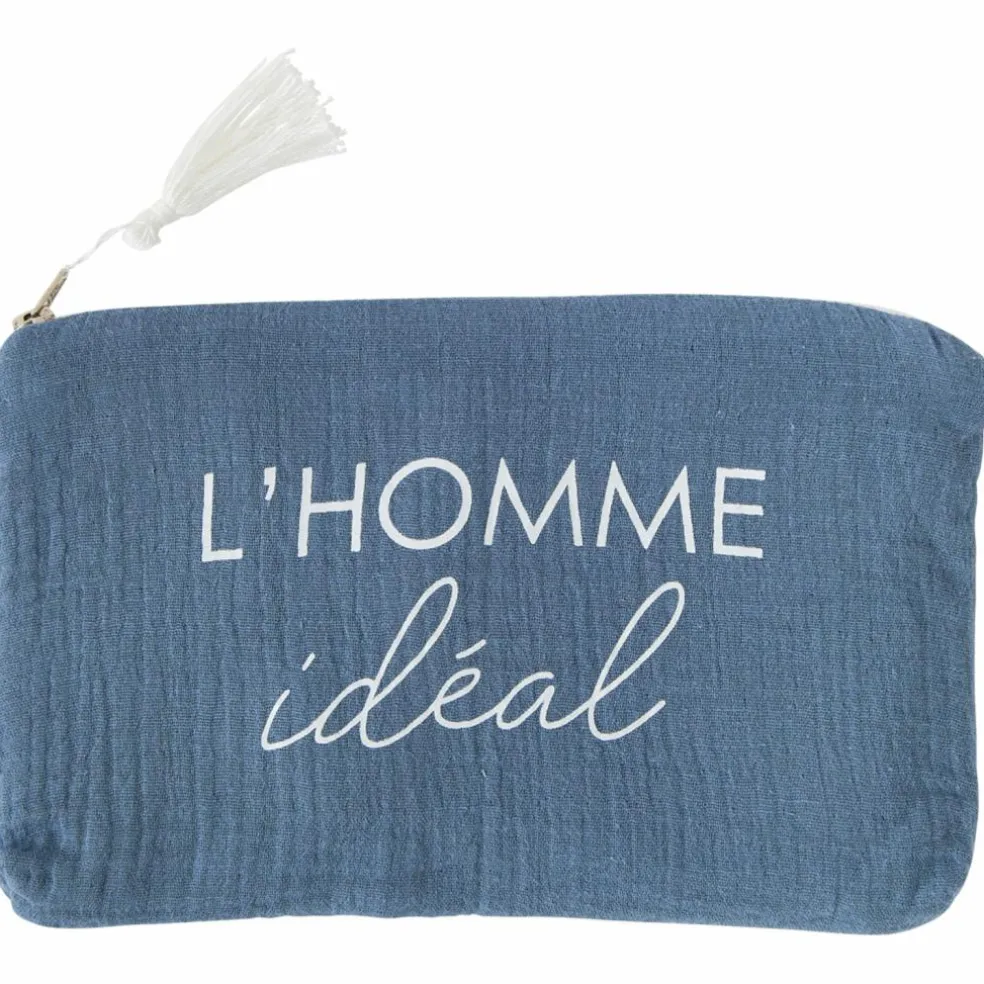 Trousse cadeau zippée L’homme idéal gaze de coton pierre bleue
