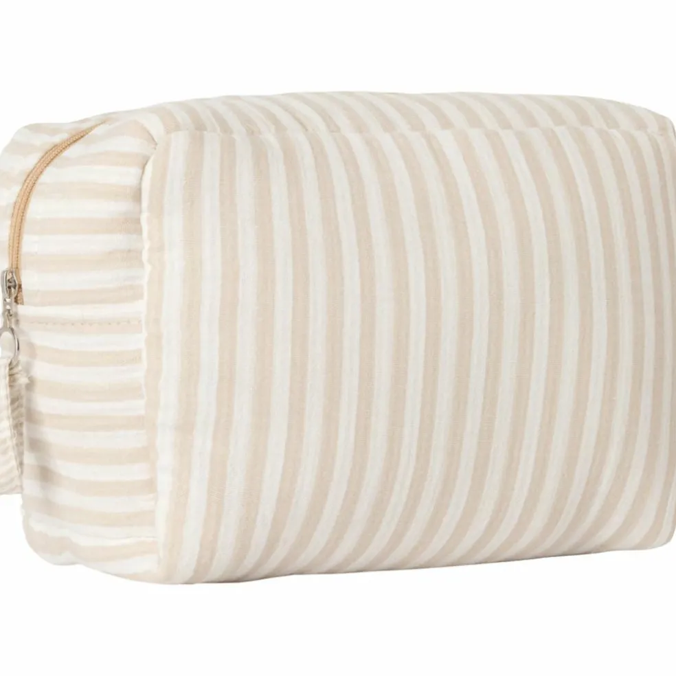 Trousse de toilette gaze de coton beige rayé galet