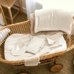 Trousse de toilette gaze de coton beige rayé galet