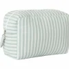 Trousse de toilette gaze de coton rayé vert de gris