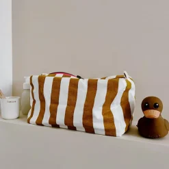 Trousse de toilette Vic rayée écru-caramel