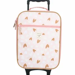 Valise à roulettes enfant Coeurs rose et caramel