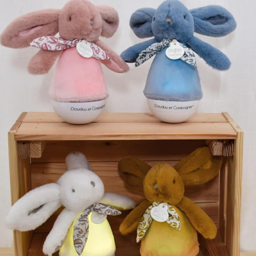 Veilleuse musicale culbuto ocre Lapin Doudou (24 cm)