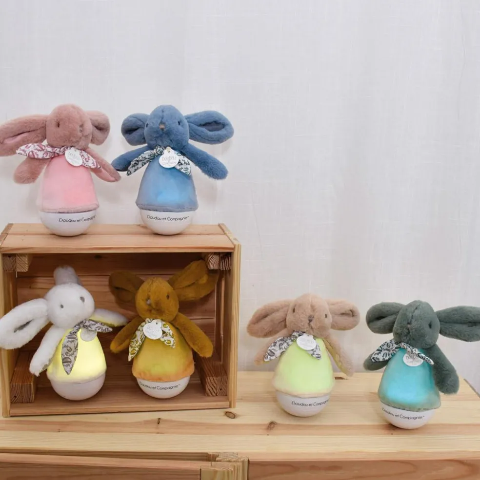 Veilleuse musicale culbuto ocre Lapin Doudou (24 cm)