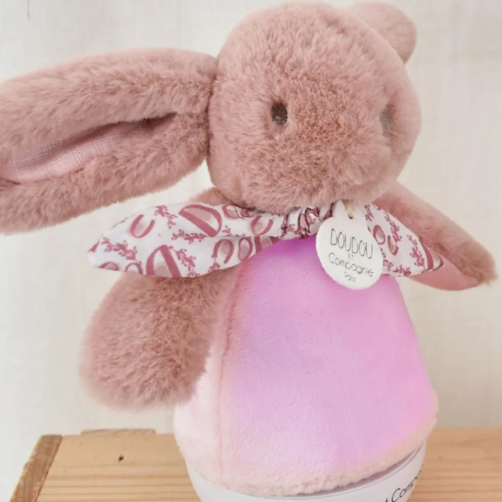 Veilleuse musicale culbuto rose Lapin Doudou (24 cm)