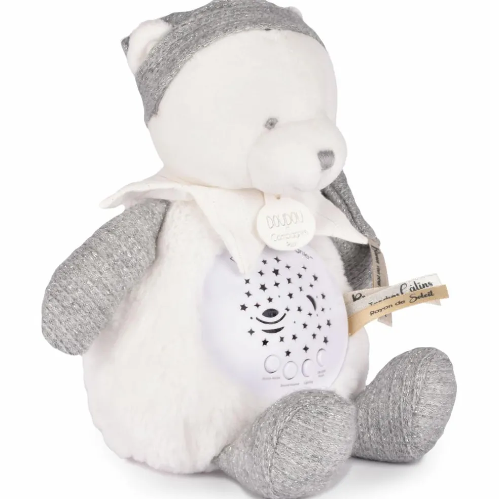 Veilleuse musicale projection d'étoiles ours argent