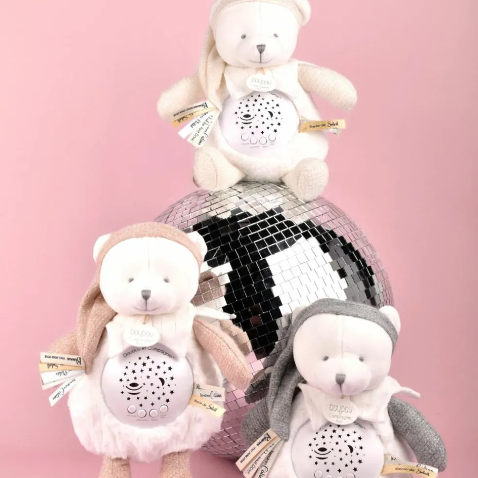 Veilleuse musicale projection d'étoiles ours argent